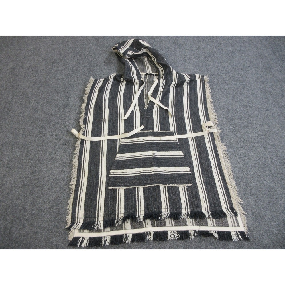 Theory Poncho Womens Petite Small P/S Black Stripe‎ Malibu Hooded Fringe Kimono
